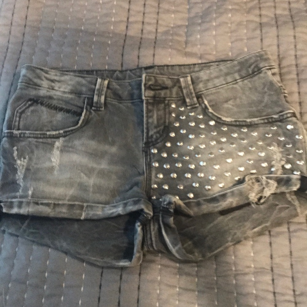 CUSTOM studded Zara grey cut off jean shorts